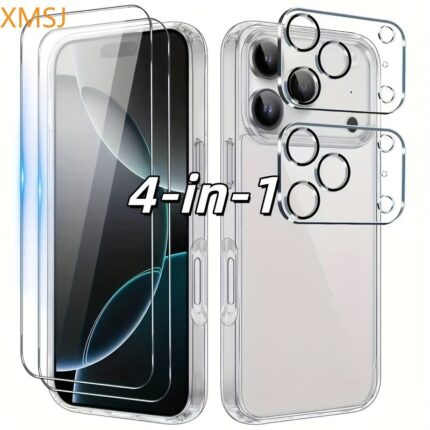 XMSJ 2+2 Pack Tempered Glass Screen Protector for iPhone 17/16/15/14/13/12/11 Promax Pro Plus Mini 17Air HD Clear Anti-Scratch Anti-Fingerprint Shatterproof Full Coverage Case Friendly Mobile Accessories